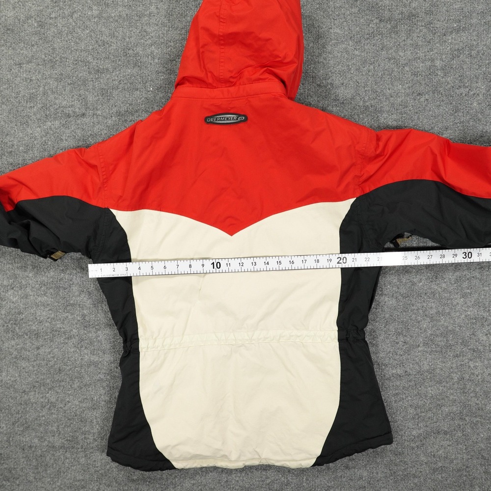 Vintage Obermeyer Jacket Womens 12 Red Colorblock Ski Hooded Parka Dynamic 90s - Picture 7 of 9